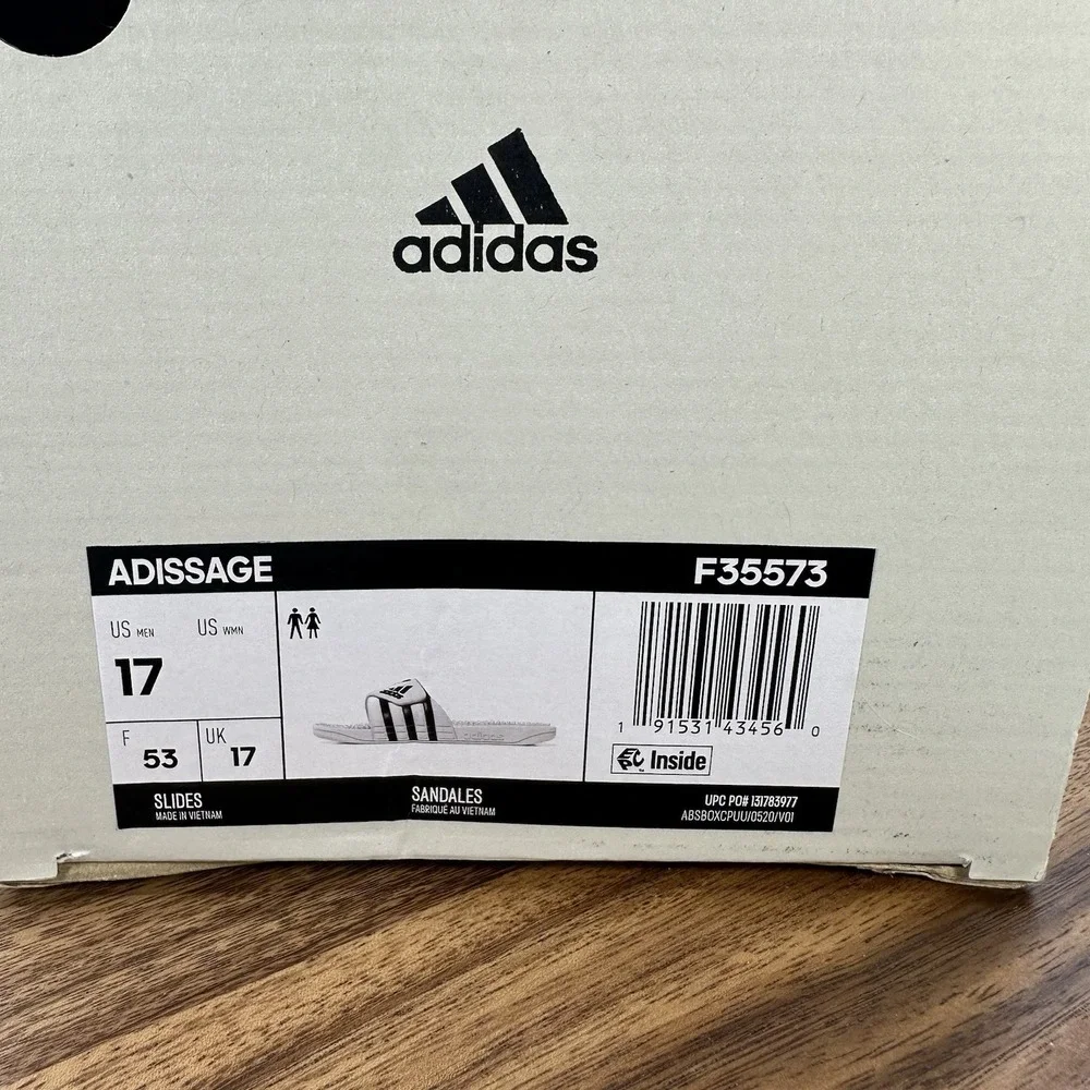 Adidas Adissage Slip On Sandals Slides White Black Casual Beach‎ F35573 Men's 17